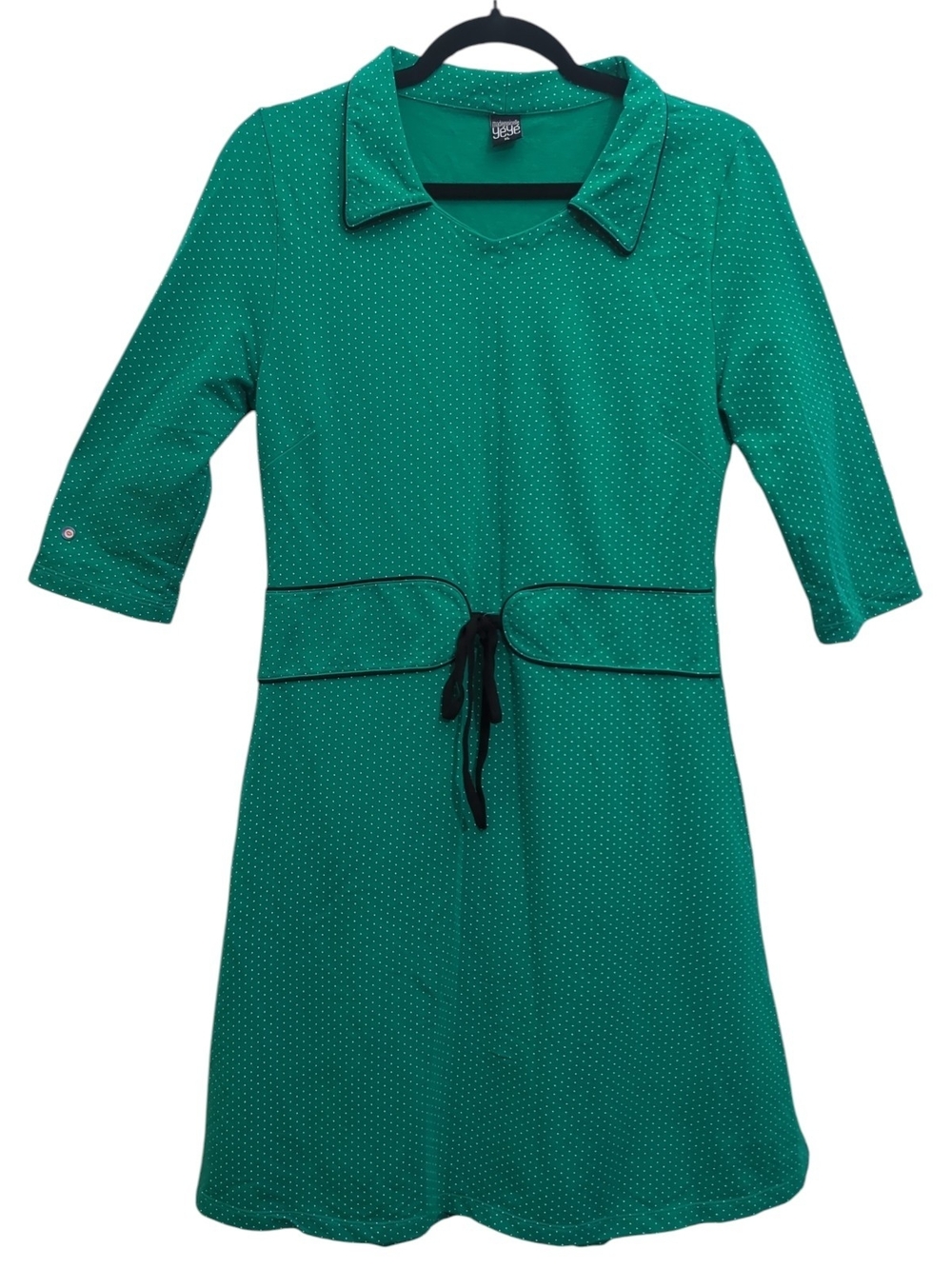 Mademoiselle YéYé Green Polka Dot Collared Knit Dress XL Retro Mod Twee Parisian